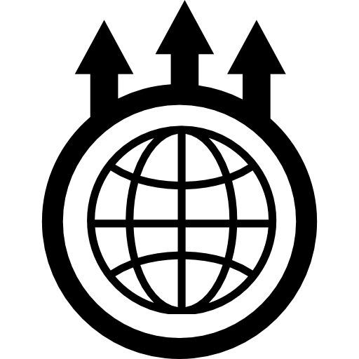 Earth grid circle with up arrows  icon