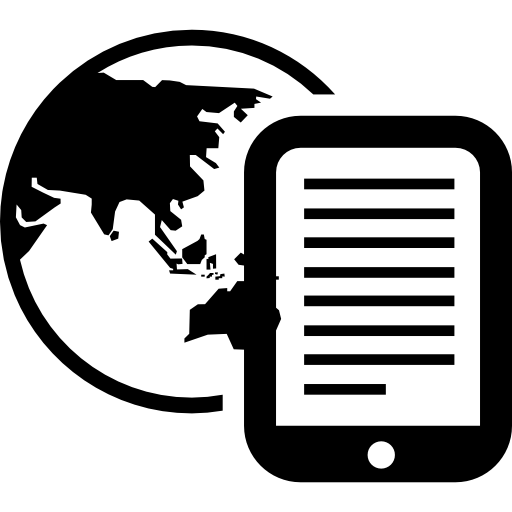 Earth globe and a tablet with text on screen  icon