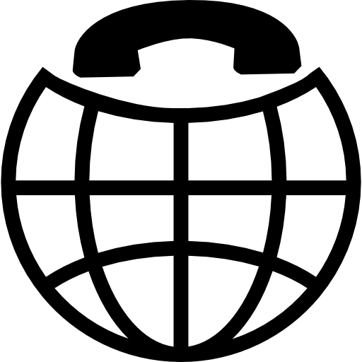International call symbol of Earth grid with a phone auricular on top  icon