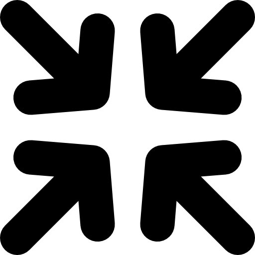 quatro setas apontando para o símbolo da interface central para minimizar  Ícone