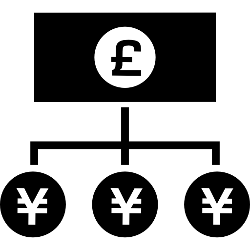 Currency exchange from pounds bill to yens coins  icon