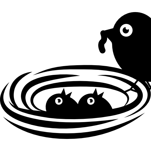 pasgeboren vogels in nest worden gevoed door moedervogel met wormen  icoon