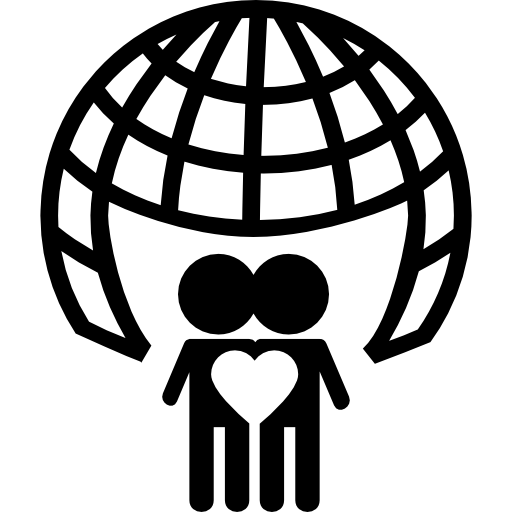 Сетка мира и люди пара с символом сердца  иконка