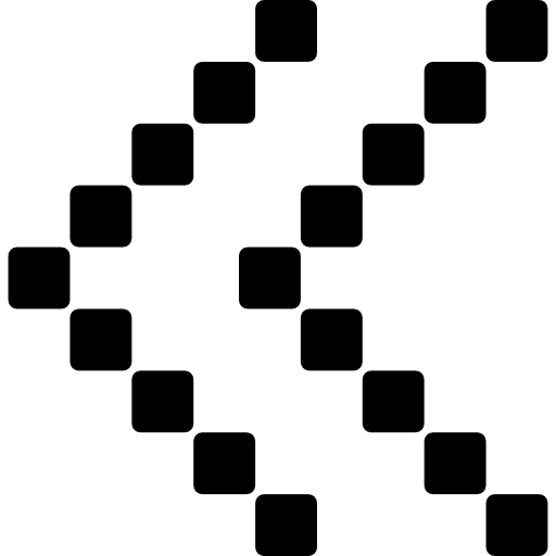 doppie punte di freccia a sinistra di piccole linee quadrate  icona