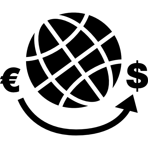 grade do globo terrestre com sinais de euros e dólares  Ícone