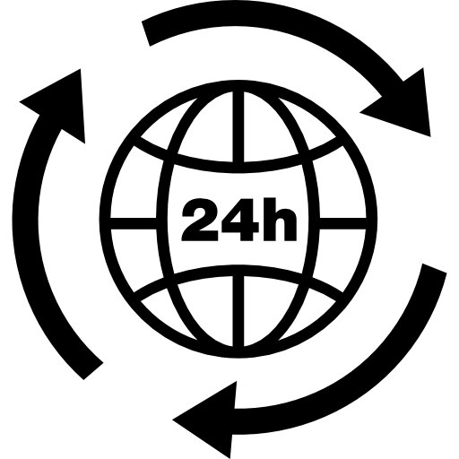 símbolo de cuadrícula de la tierra de 24 horas con círculo de flechas alrededor  icono
