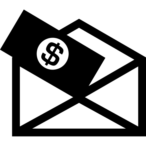 Dollar bill paper in an envelope to make a deposit in a bank  icon