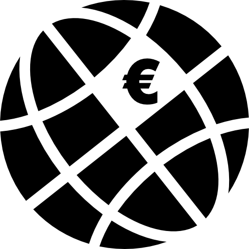 euro sign on world grid  Ícone