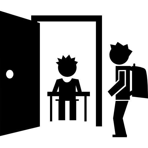 klasa szkolna otwarte drzwi i uczniowie  ikona