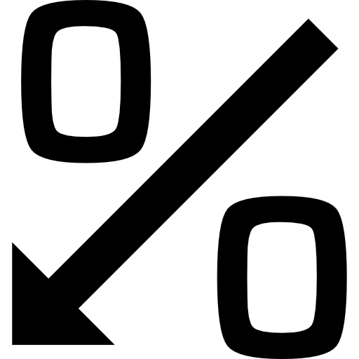 simbolo di percentuale di denaro con barra di freccia giù  icona