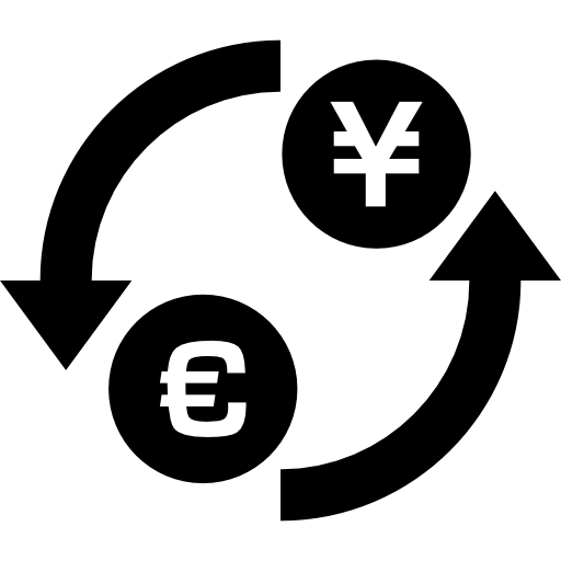 símbolo de cambio de moneda dólar yen con círculo de flechas  icono