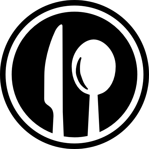 simbolo dell'interfaccia circolare delle posate del ristorante con un coltello e un cucchiaio  icona