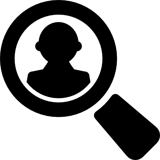 人間の形に拡大鏡の人物インターフェイス シンボルを検索します。  icon