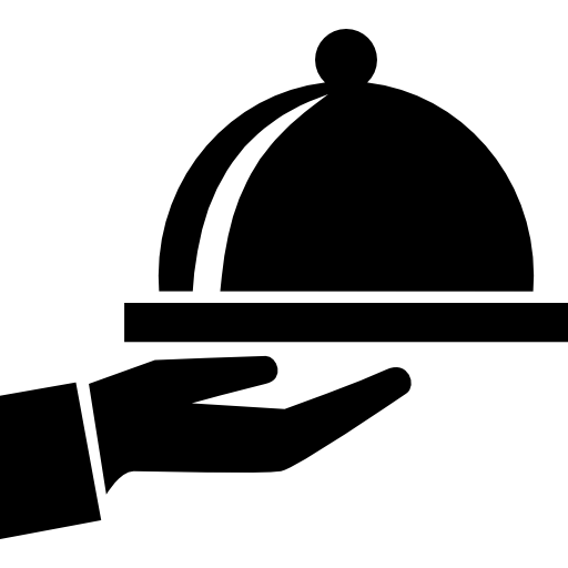Covered food tray on a hand of hotel room service  icon