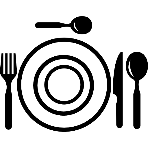 Тарелка и столовые приборы вид сверху  иконка