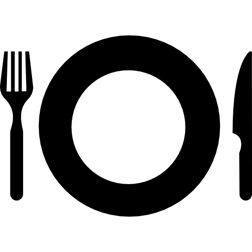 Plate with fork and knife eating set tools from top view  icon