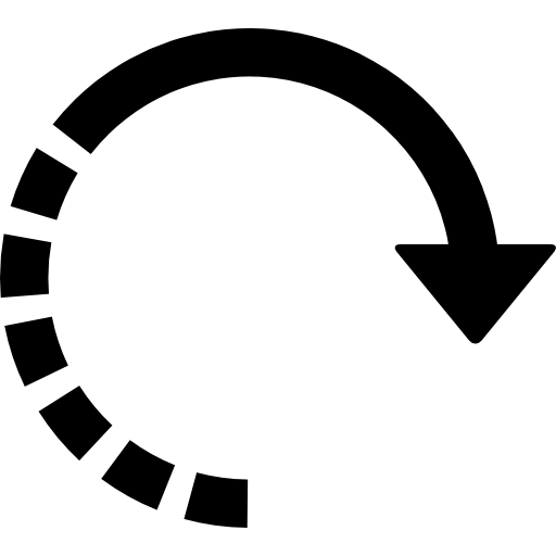 cirkelvormige pijl naar rechts met half onderbroken lijn  icoon