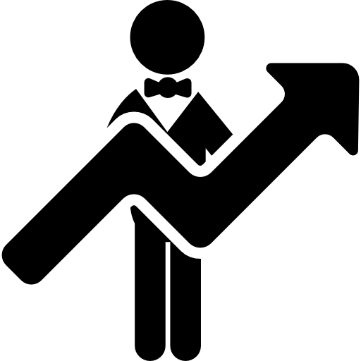 Man and big ascending arrow Pictograms Fill icon