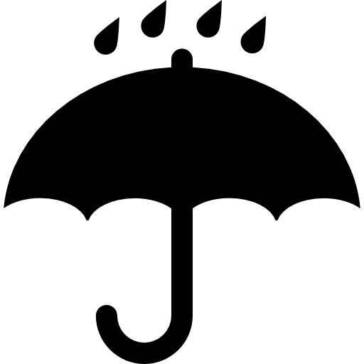 simbolo dell'ombrello aperto nero con gocce di pioggia che cadono su di esso  icona