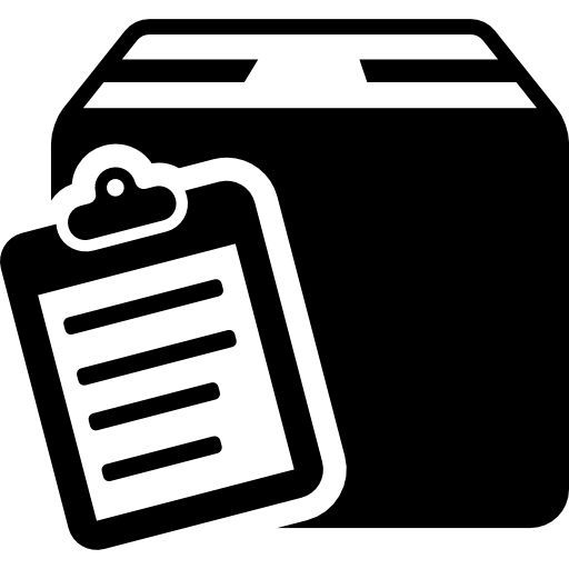 simbolo di consegna commerciale di un elenco negli appunti su una confezione  icona