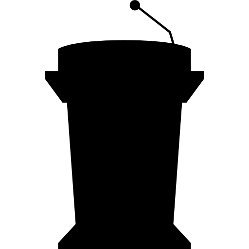 podio silueta con micrófono para presentación.  icono