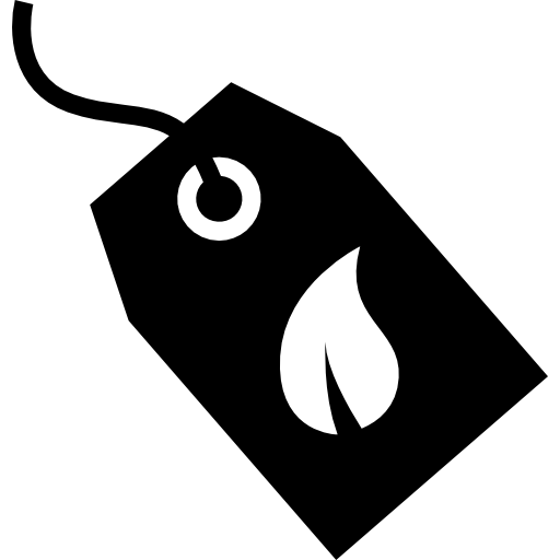 etiqueta comercial ecológica con símbolo de hoja.  icono