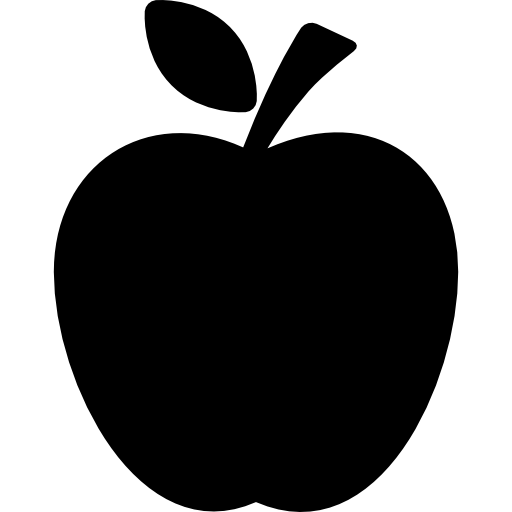 silhueta negra de maçã com uma folha  Ícone
