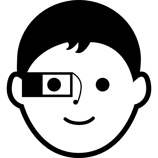 bambino con occhiali google sull'occhio  icona