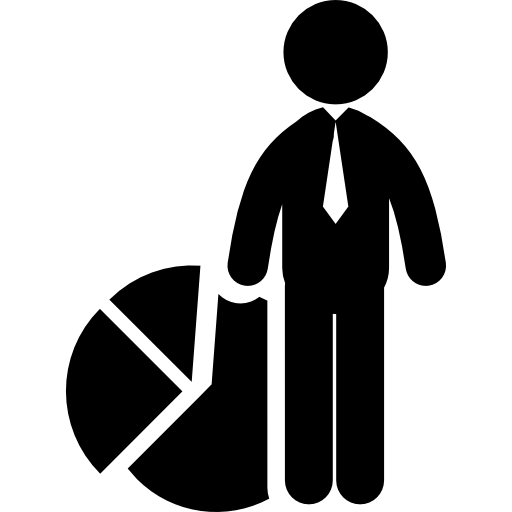 円形のビジネス グラフィックを持って立っているビジネスマン  icon
