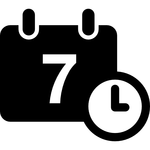 calendario diario el día 7 con un pequeño símbolo de reloj  icono