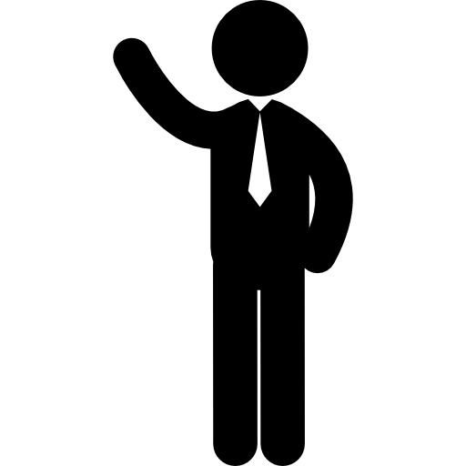 Standing businessman with rised arm  icon