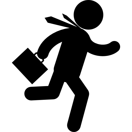 Бизнесмен, бегущий быстро с чемоданом в правой руке  иконка
