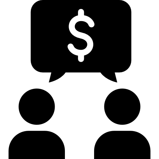 twee personen praten over geld  icoon