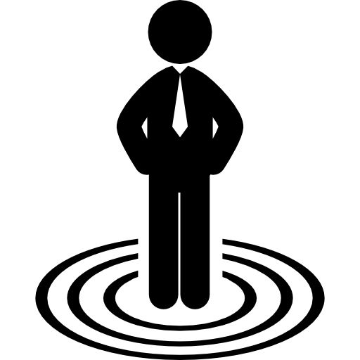 Бизнесмен, стоящий на концентрических кругах бизнес-цели  иконка