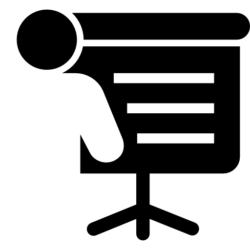 Person of business standing with a screen board giving a lecture  icon