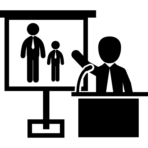 Presenter talking about people on a screen  icon