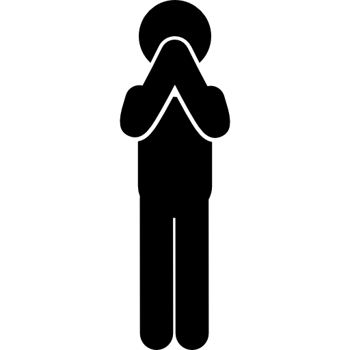 Standing man in praying posture of hands in front his face  icon