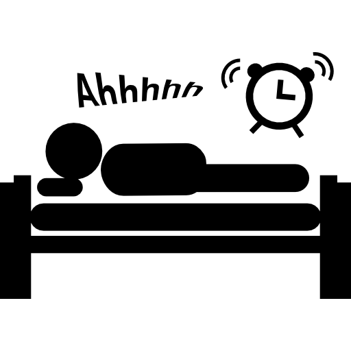 uomo sdraiato sul letto mentre suona la sveglia  icona