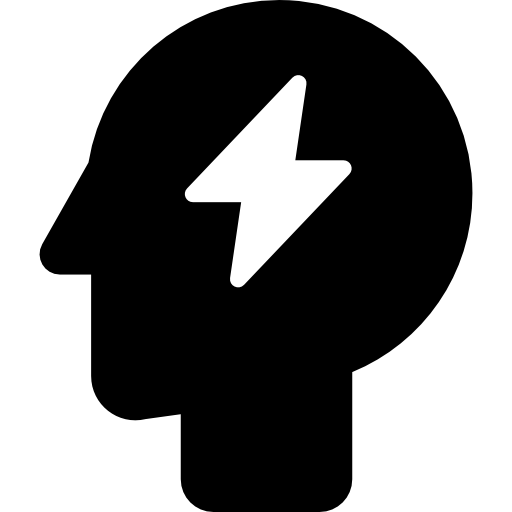 Power bolt symbol in bald head  icon