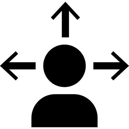 cabeza de hombre con flechas en diferentes direcciones.  icono