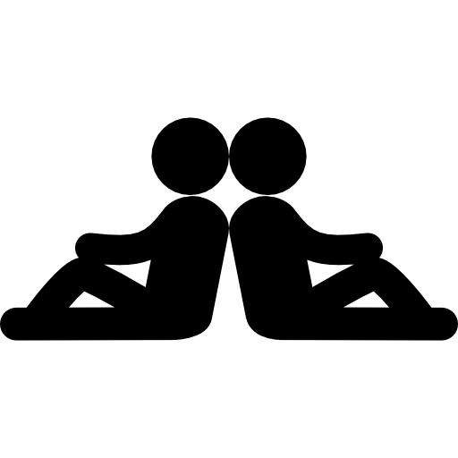 duas pessoas sentadas com as costas em postura simétrica  Ícone
