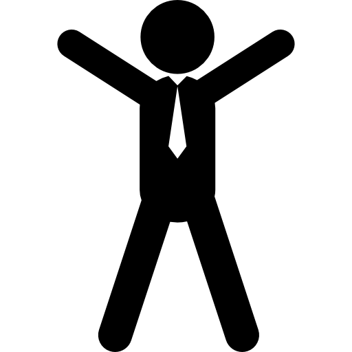 stojący mężczyzna z krawatem, z otwartymi rękami i nogami  ikona
