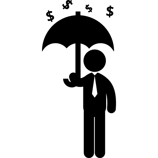 mężczyzna trzymający parasol pod deszczem dolarów  ikona