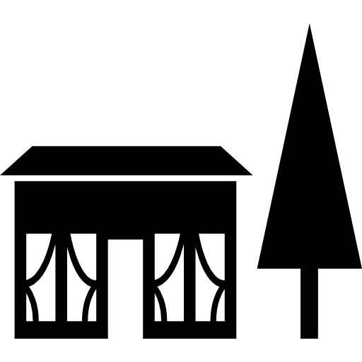 casa construída ao lado de um pinheiro  Ícone