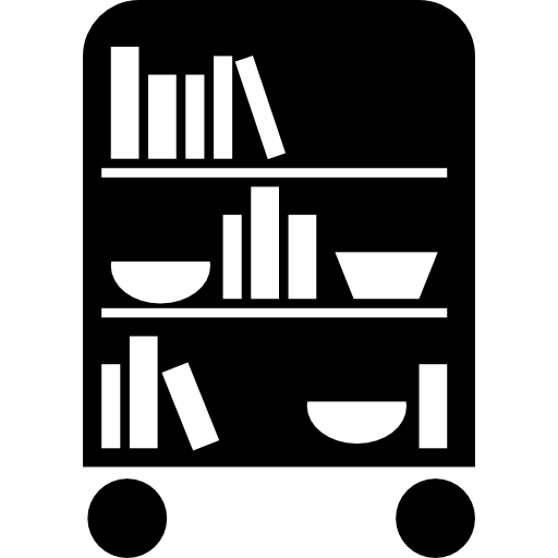 Bedroom library of wheels with books  icon