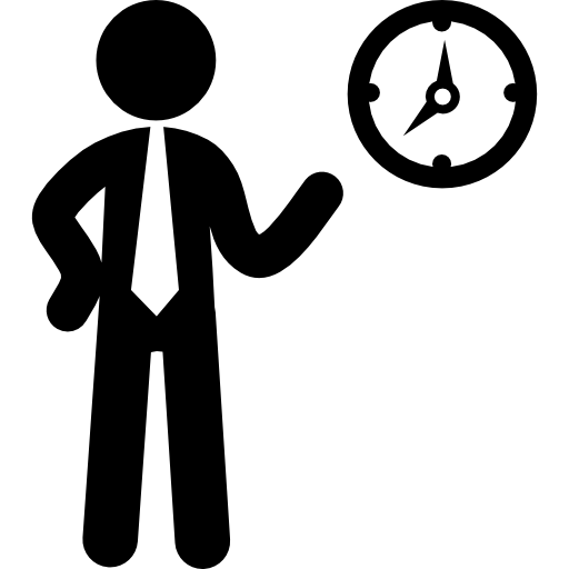 biznesmen stojący z zegarem  ikona