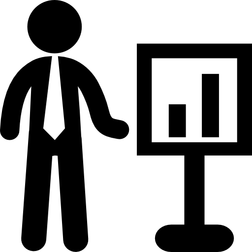 uomo d'affari con un grafico su una lavagna  icona
