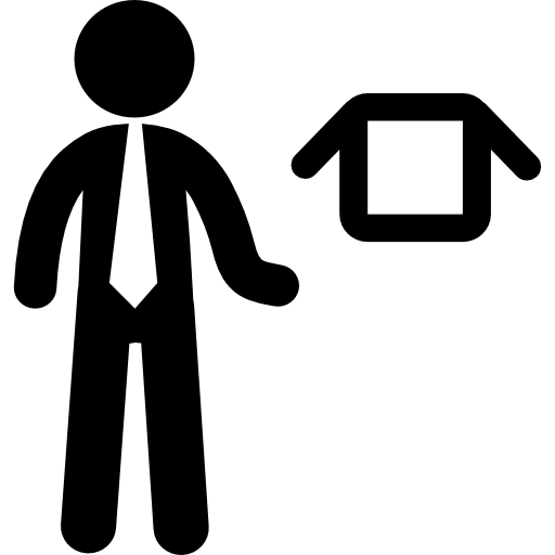 Бизнесмен, стоя с открытой коробкой  иконка