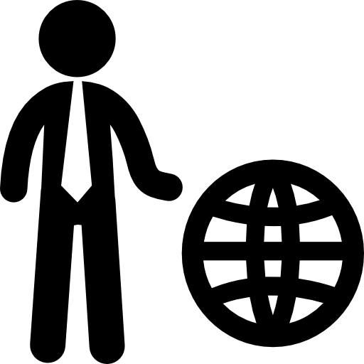 uomo d'affari con il simbolo internazionale della griglia mondiale  icona