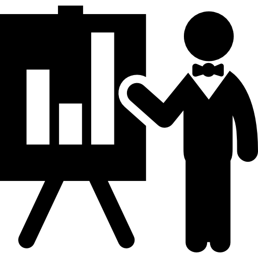 Businessman job presentation with stats bars graphic on a blackboard  icon